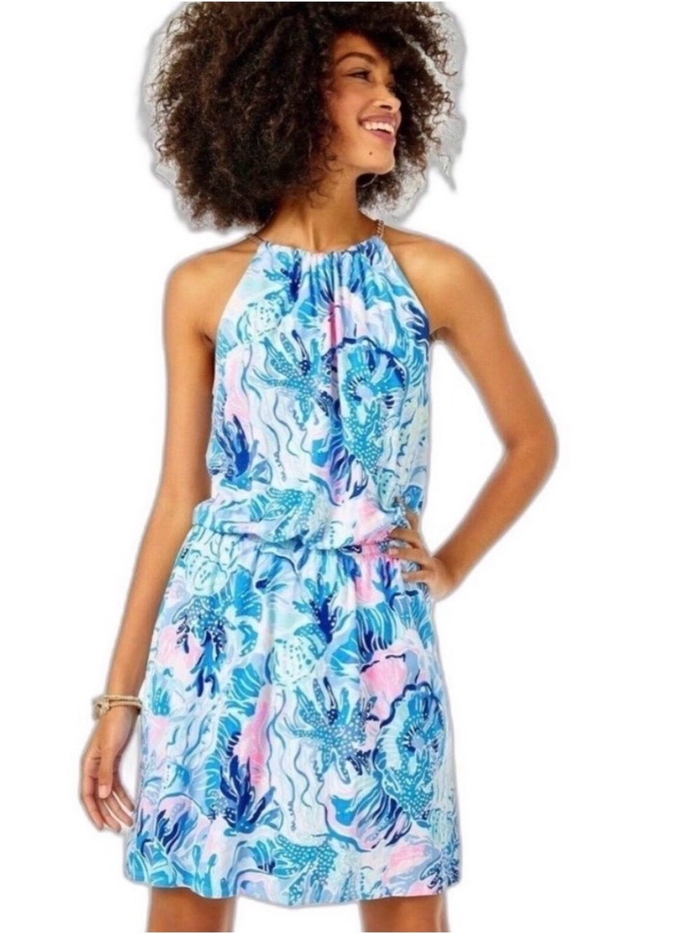 Lilly Pulitzer Pink and Blue Printed Halter Dress